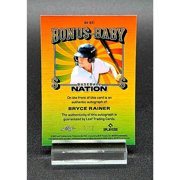 2025 Bryce Rainer 8/15 Bonus Baby Auto RARE Detroit Tigers Top Prospect - Picture 3 of 3